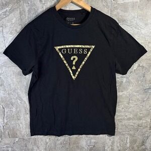 Guess Black Gold Graphic Spell-Out embroidered Short Sleeve T-Shirt Men Size XL